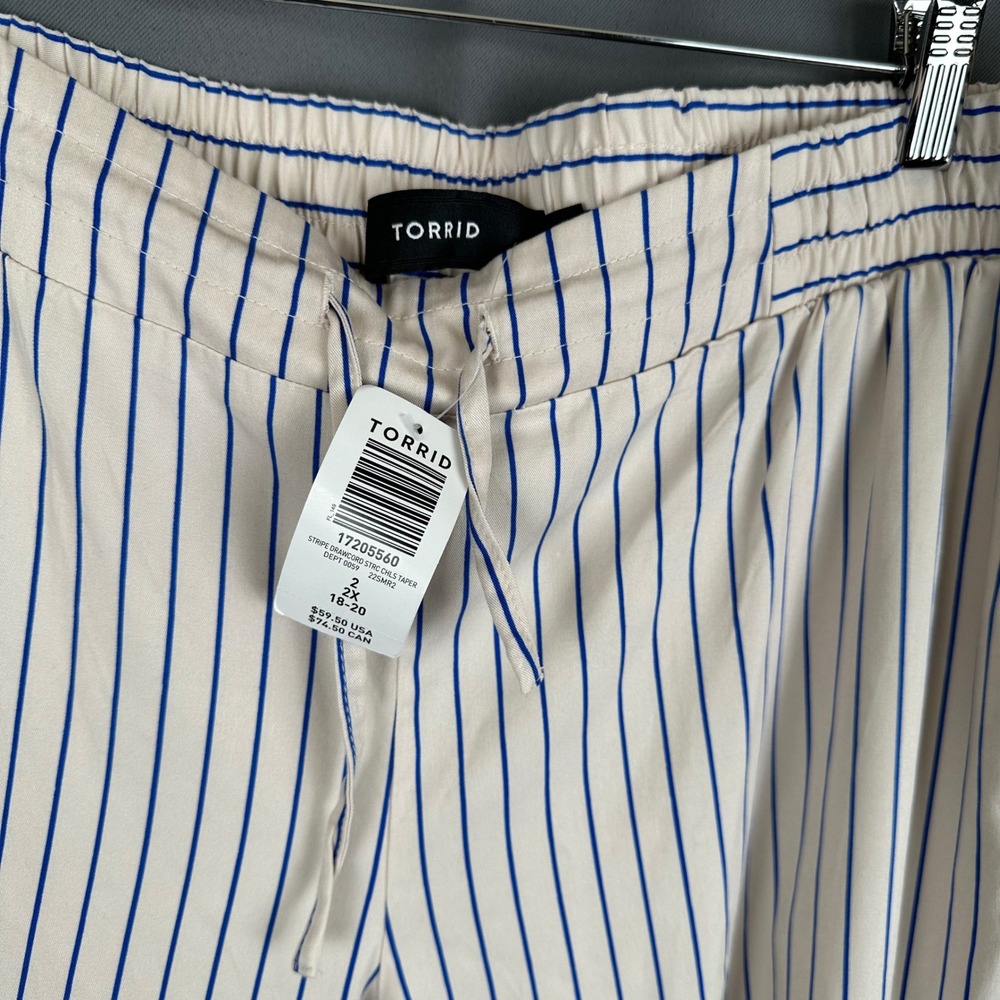 Torrid Stripe Drawcord Stretch Challis Taper Pants Blue Cream 2X 18-20 17205560